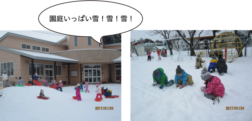 画像：園庭いっぱい雪！雪！雪！